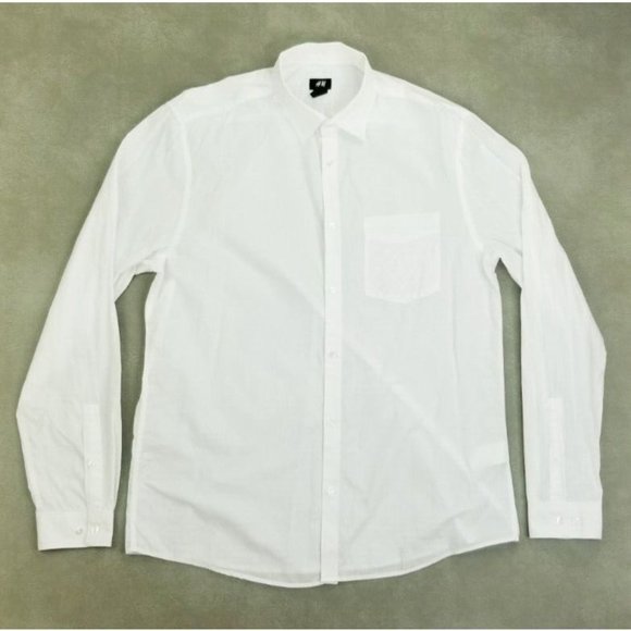 H&M Shirts Hm Size Large Mens White Long Sleeve Ribbed Style Pocket Cotton Shirt Poshmark